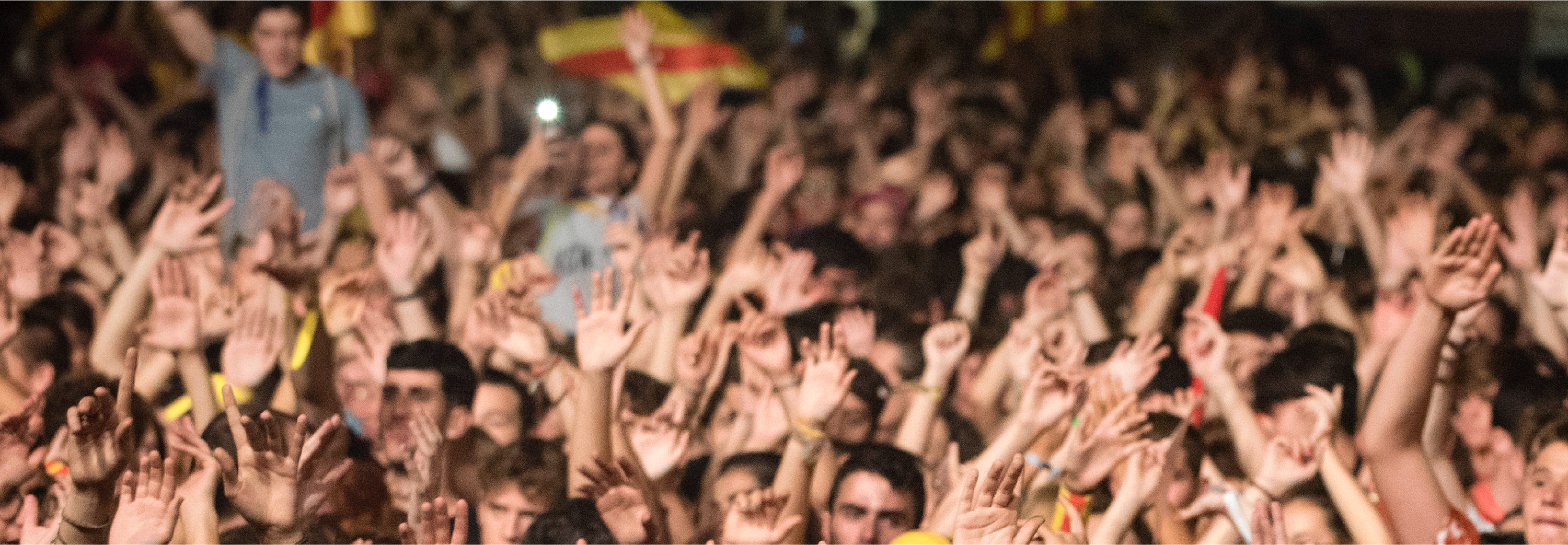 Agrupació de persones amb banderes catalanes.